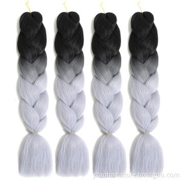 Jumbo Grey Braids Long 24Inch Braiding Hair Extension Synthetic Jumbo Wigs for Black Women High Temperature Synthetic Fiber
